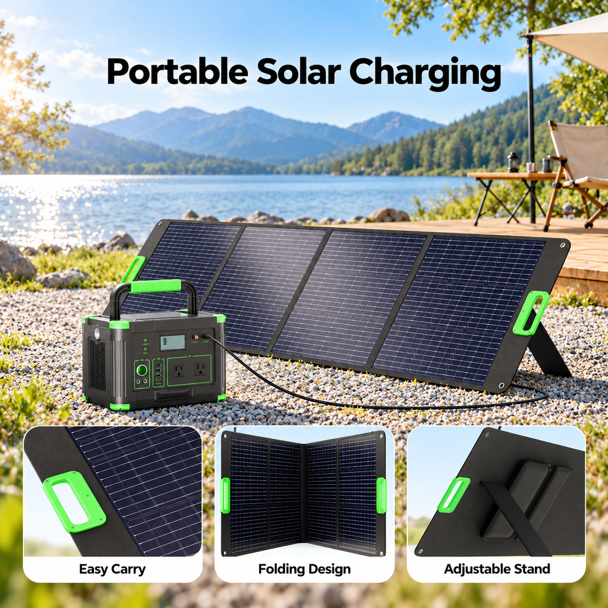 200W Portable Foldable Solar Panel with Adjustable Kickstands