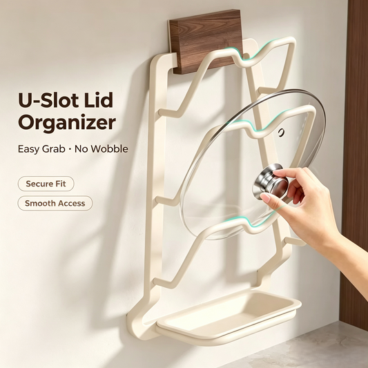 3-Tier Wall Mounted Pot Lid Holder, Drill-Free Kitchen Pan Lid Organizer Rack with Drip Tray