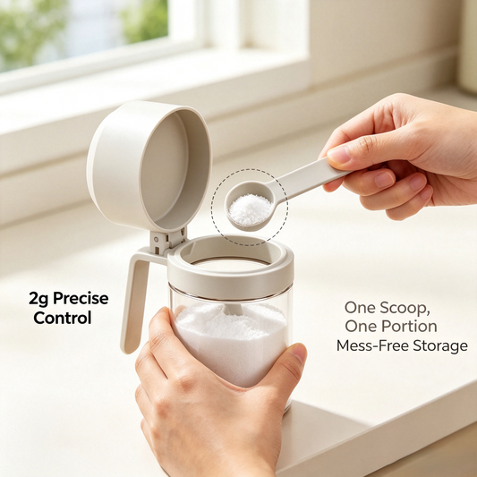 Glass Spice Jars with Built‑in Measuring Spoon, Airtight Condiment Storage Containers for Kitchen Seasoning