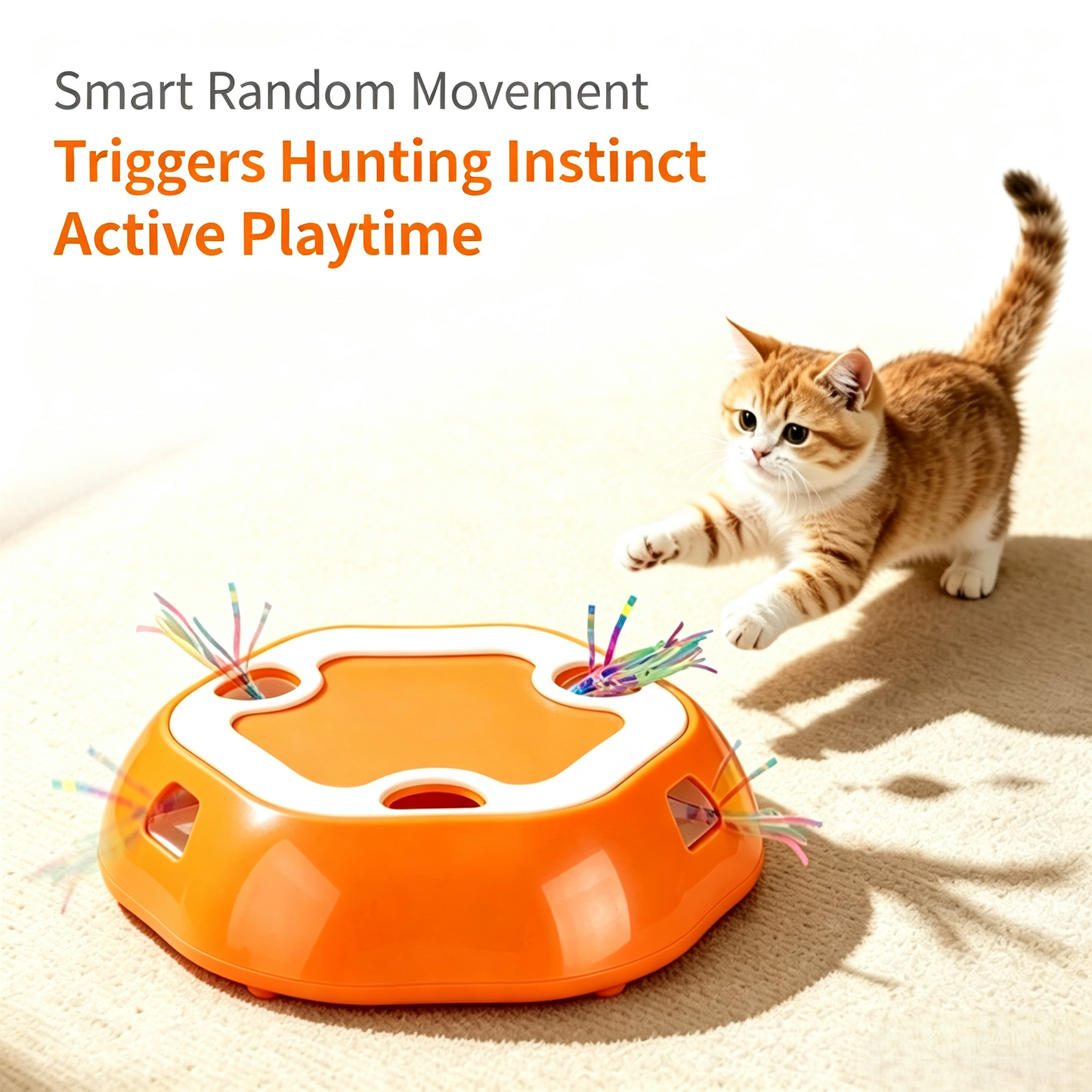 Electric Interactive Cat Toy, Automatic Random Retracting Ribbon Cat Puzzle Toy, 6‑Hole Enrichment Play Tray for Indoor Cats