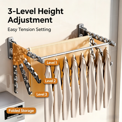 Wall Mounted Folding Clothes Drying Rack, 180° Adjustable Aluminum Laundry Hanger with Windproof Slots