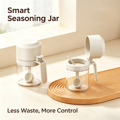 Glass Spice Jars with Built‑in Measuring Spoon, Airtight Condiment Storage Containers for Kitchen Seasoning