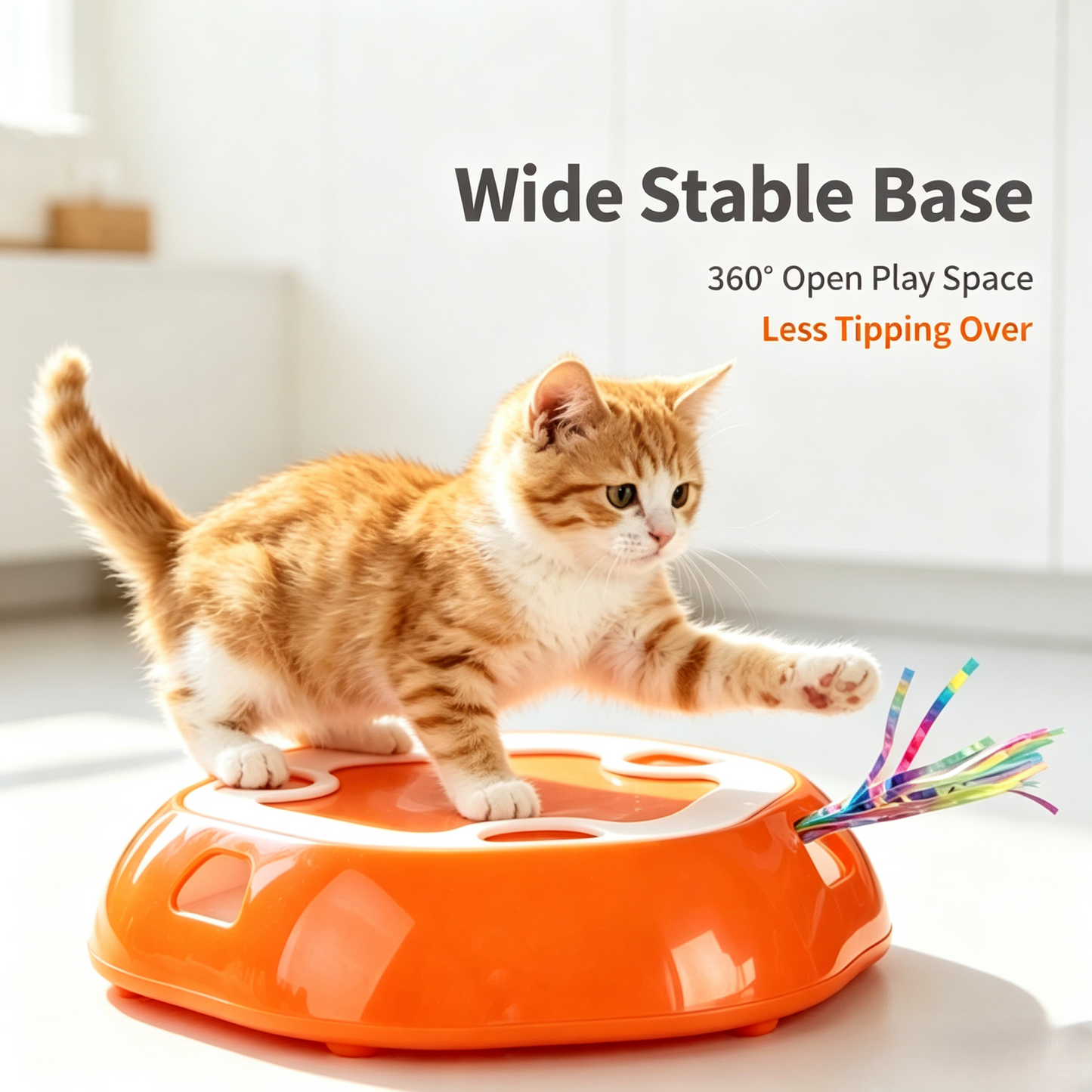 Electric Interactive Cat Toy, Automatic Random Retracting Ribbon Cat Puzzle Toy, 6‑Hole Enrichment Play Tray for Indoor Cats