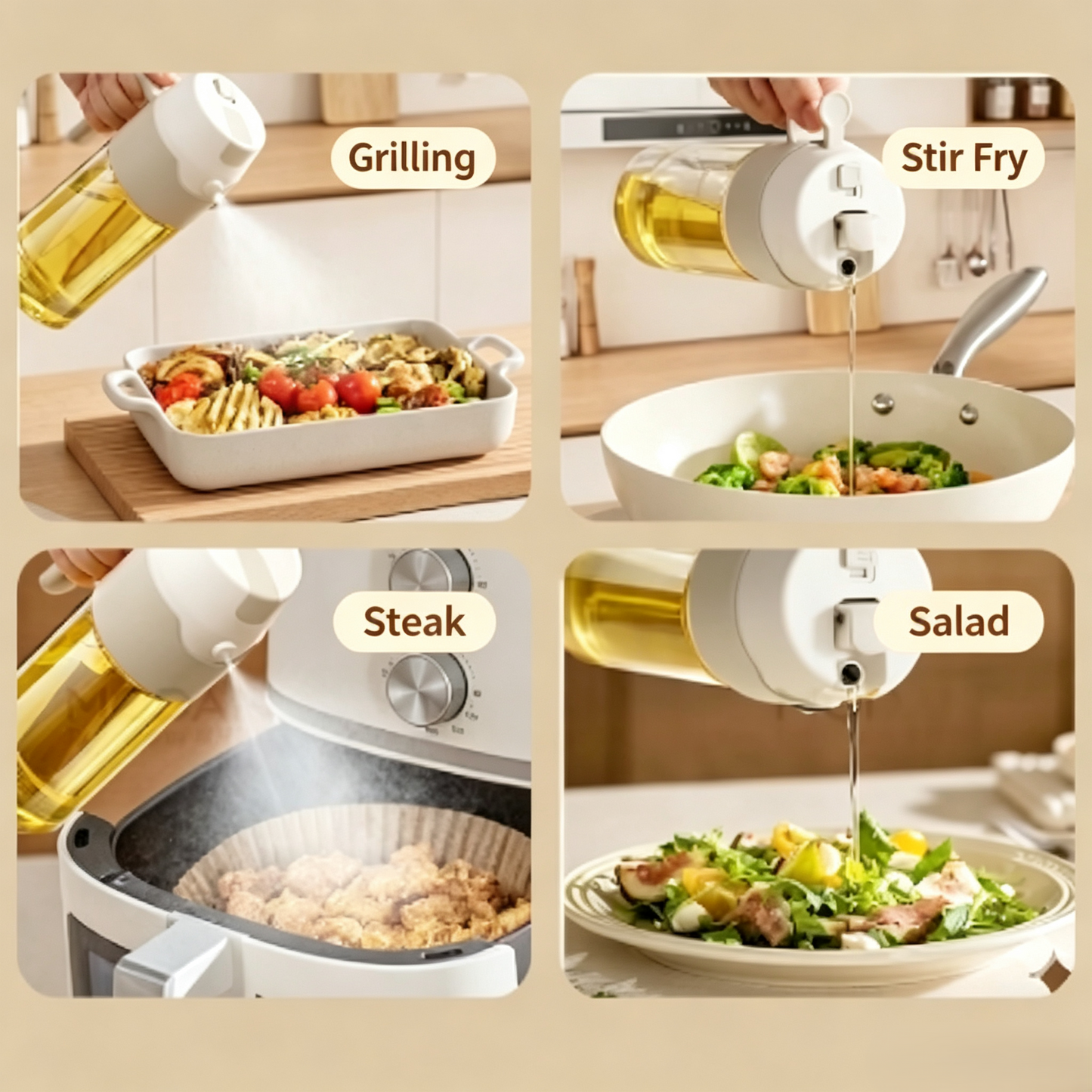 2-in-1 Glass Oil Sprayer &amp; Dispenser, Dual Spray &amp; Pour Cooking Oil Mister for Kitchen