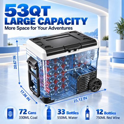 53QT 12V Portable Car Refrigerator – Dual Zone Fridge & Freezer