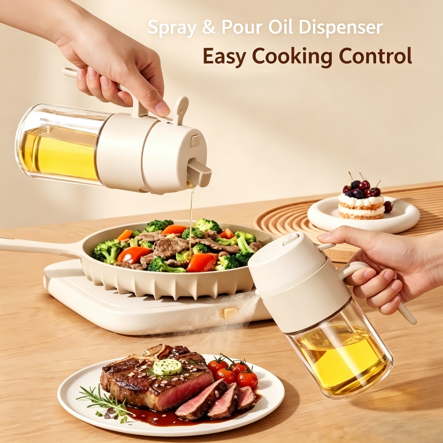 2-in-1 Glass Oil Sprayer &amp; Dispenser, Dual Spray &amp; Pour Cooking Oil Mister for Kitchen