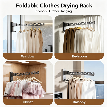 Wall Mounted Folding Clothes Drying Rack, 180° Adjustable Aluminum Laundry Hanger with Windproof Slots