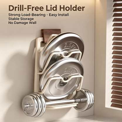 3-Tier Wall Mounted Pot Lid Holder, Drill-Free Kitchen Pan Lid Organizer Rack with Drip Tray