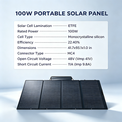 100W Portable Foldable Solar Panel with Stand - IP68 Waterproof