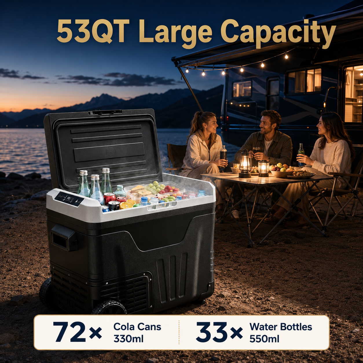 Vintage™ 53QT Dual-Zone Fridge + FREE 100W Solar Panel