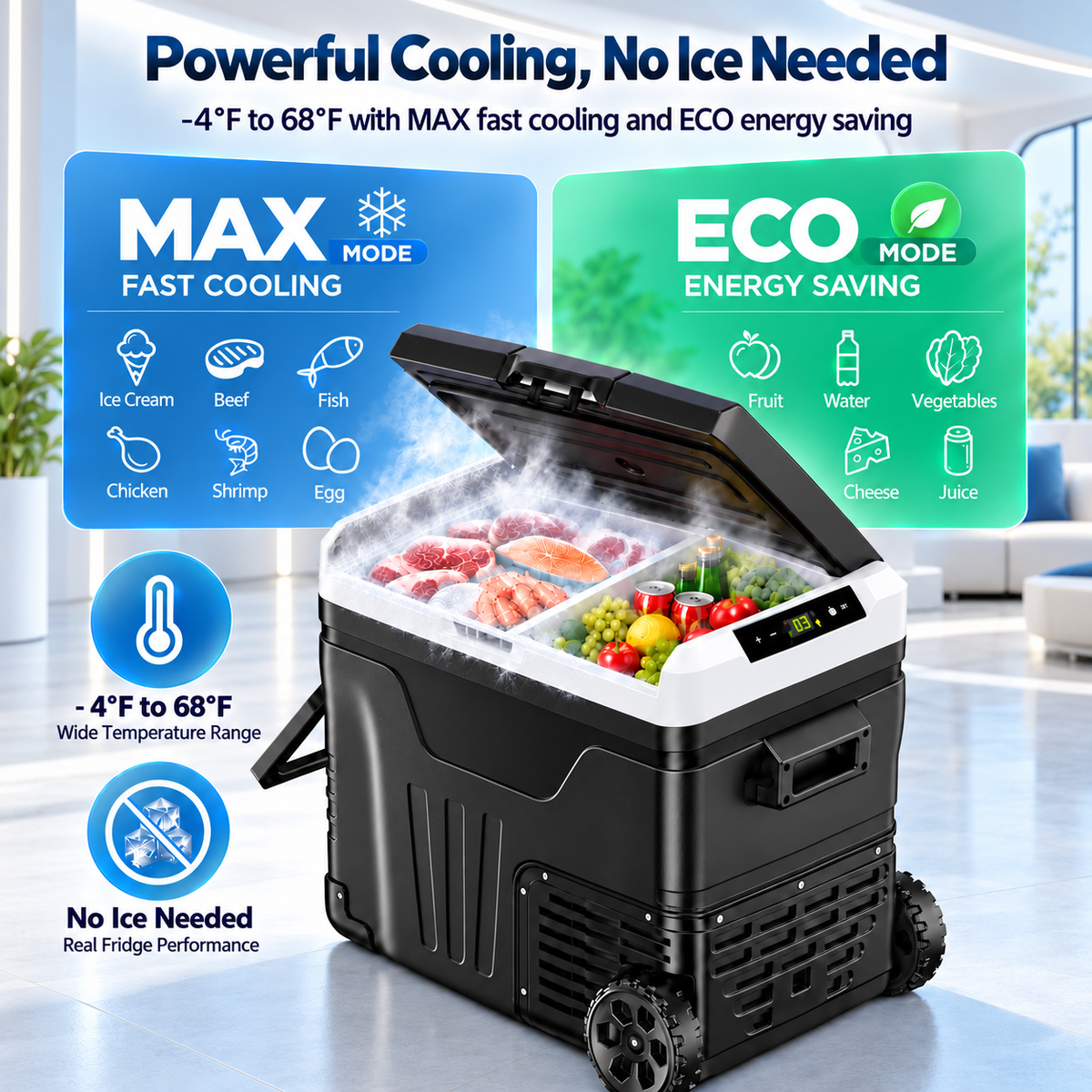 53QT 12V Portable Car Refrigerator – Dual Zone Fridge & Freezer