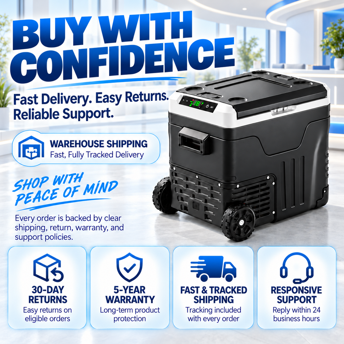 53QT 12V Portable Car Refrigerator – Dual Zone Fridge & Freezer